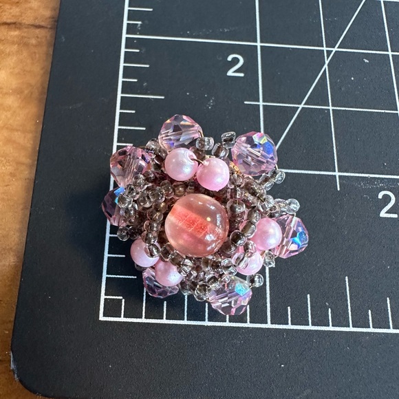 VTG Vendome Pink Beaded Cluster Clip Earrings Pat 280950 AB  Gold Tone 1950s - Picture 7 of 15